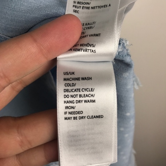 Liverpool Jeans Split Back Sleeveless Top Chambray Polka Dot Frayed Size Small - Picture 7 of 8